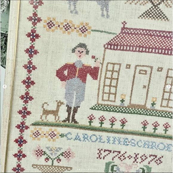 Vintage Bicentennial Cross Stitch Needlepoint Sampler Women’s Day Framed Glass - Picture 2 of 10